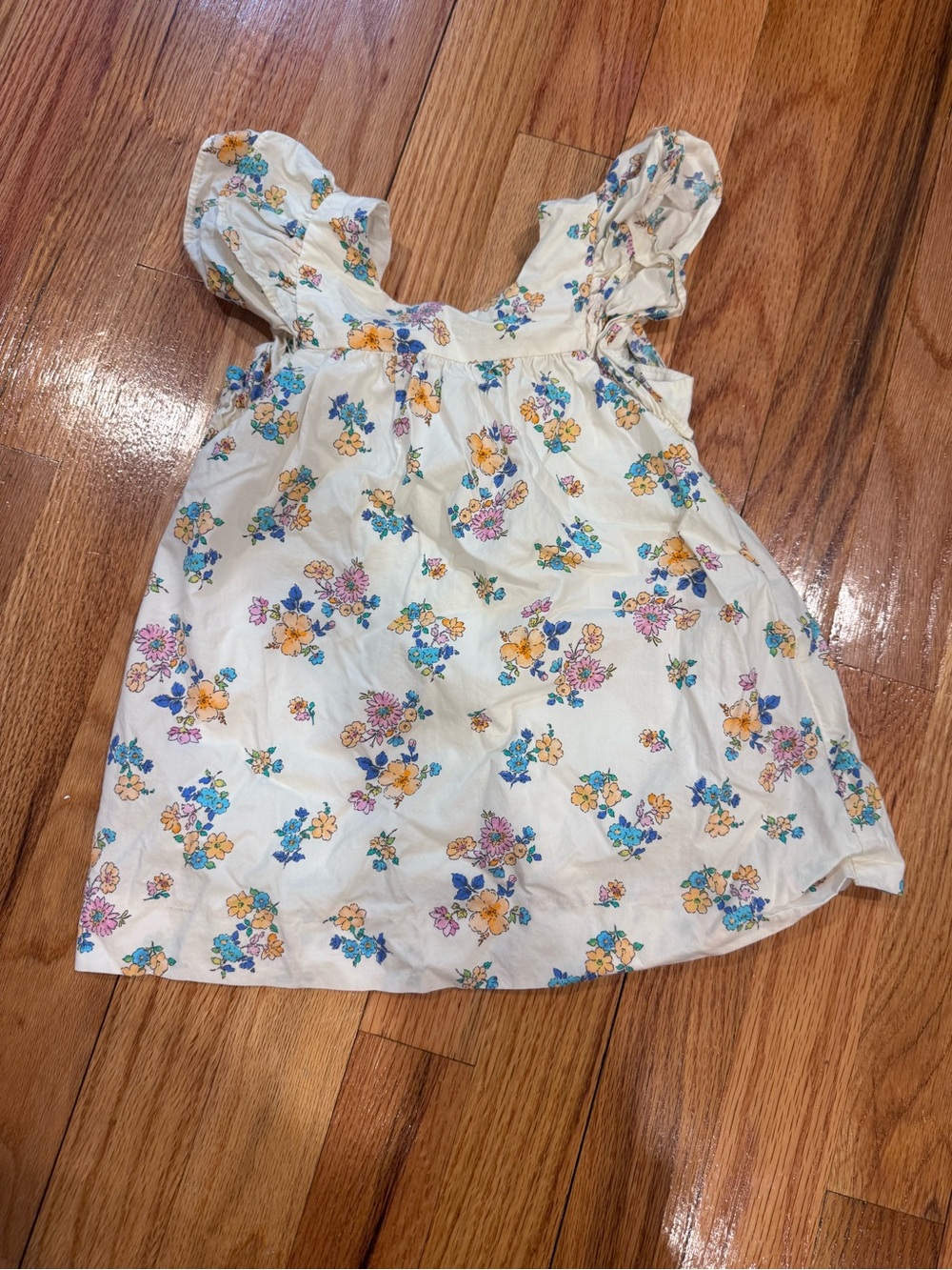 Zara White Floral Ruffle Dress with Yellow & Blue Flowers
